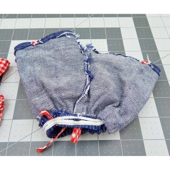 Cabbage Patch Clothing Jean Short Set 1980 Red Check Boat Decal Vintage - Picture 8 of 8